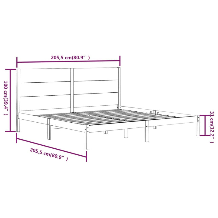 sengeramme 200x200 cm massivt fyrretræ sort