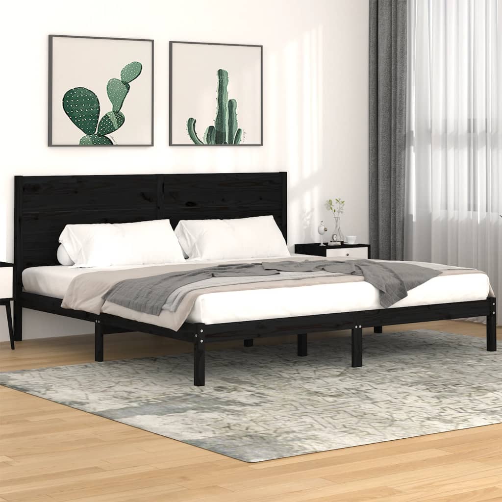 sengeramme 200x200 cm massivt fyrretræ sort