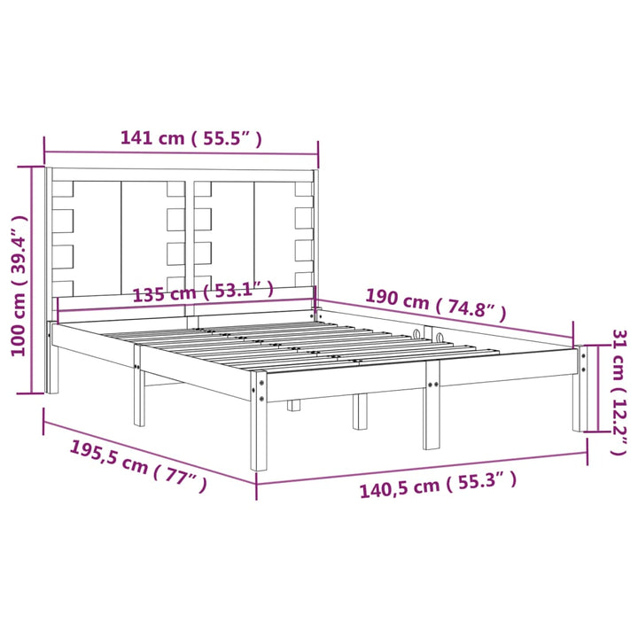 sengeramme 135x190 cm massivt træ