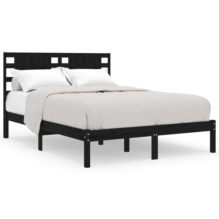 sengeramme 140x190 cm massivt fyrretræ sort