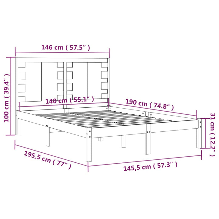 sengeramme 140x190 cm massivt fyrretræ sort