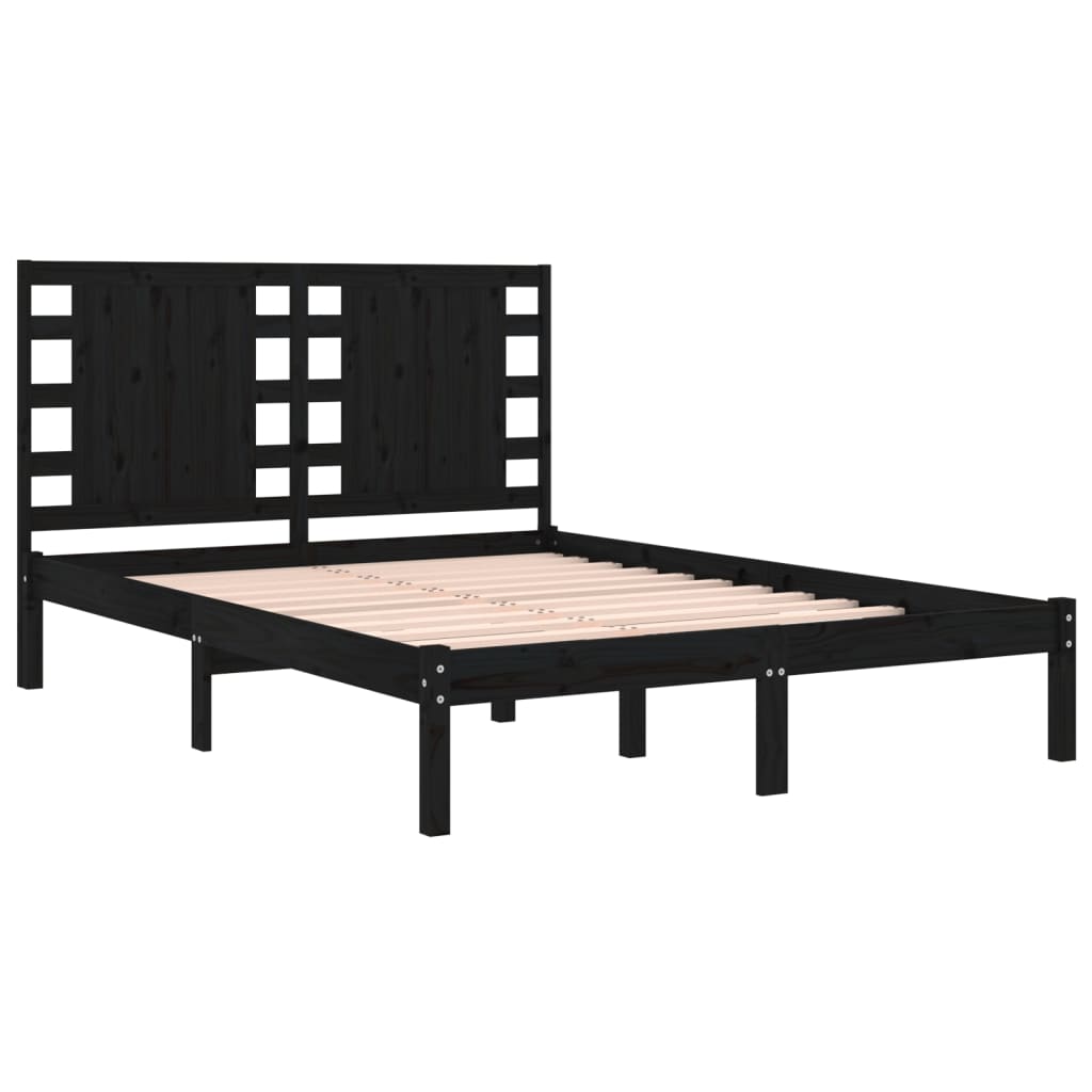 sengeramme 200x200 cm massivt fyrretræ sort