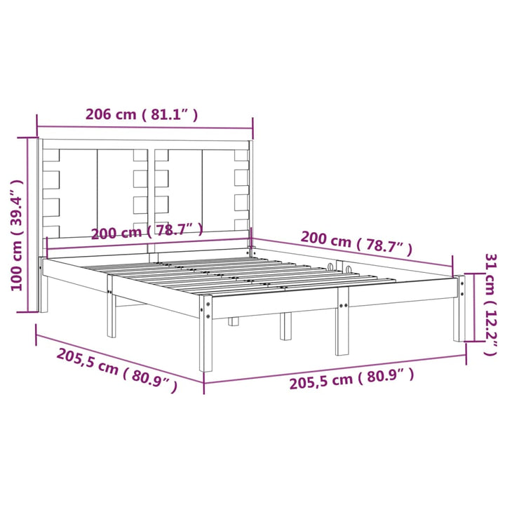 sengeramme 200x200 cm massivt fyrretræ sort