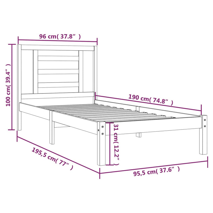 sengeramme uden madras 90x190 cm massivt fyrretræ