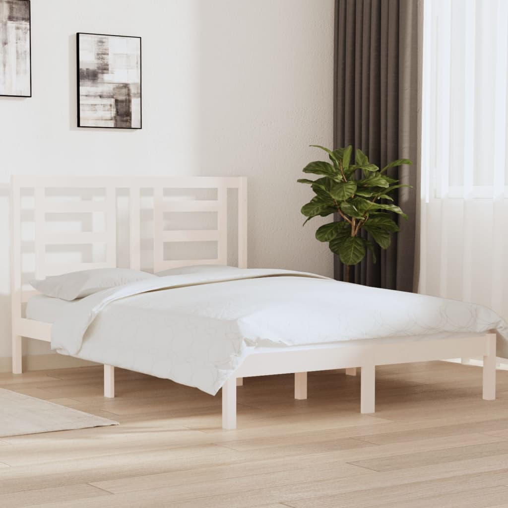 sengeramme uden madras 140x190 cm massivt fyrretræ hvid