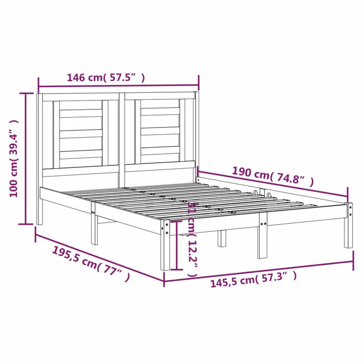sengeramme 140x190 cm massivt fyrretræ sort
