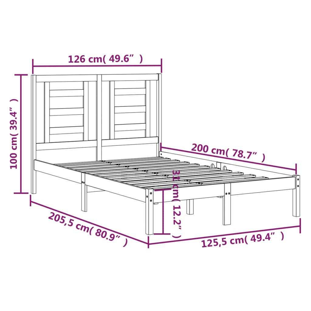 sengeramme uden madras 120x200 cm massivt fyrretræ