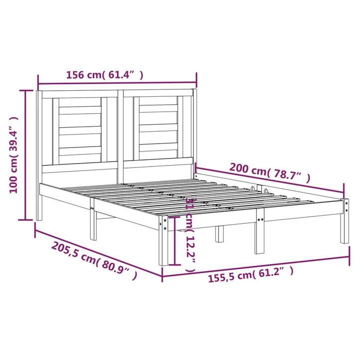 sengeramme uden madras 150x200 cm massivt fyrretræ