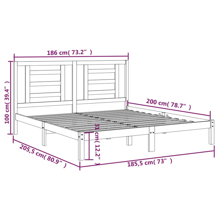 sengestel 180x200 cm Super King massivt fyrretræ hvid