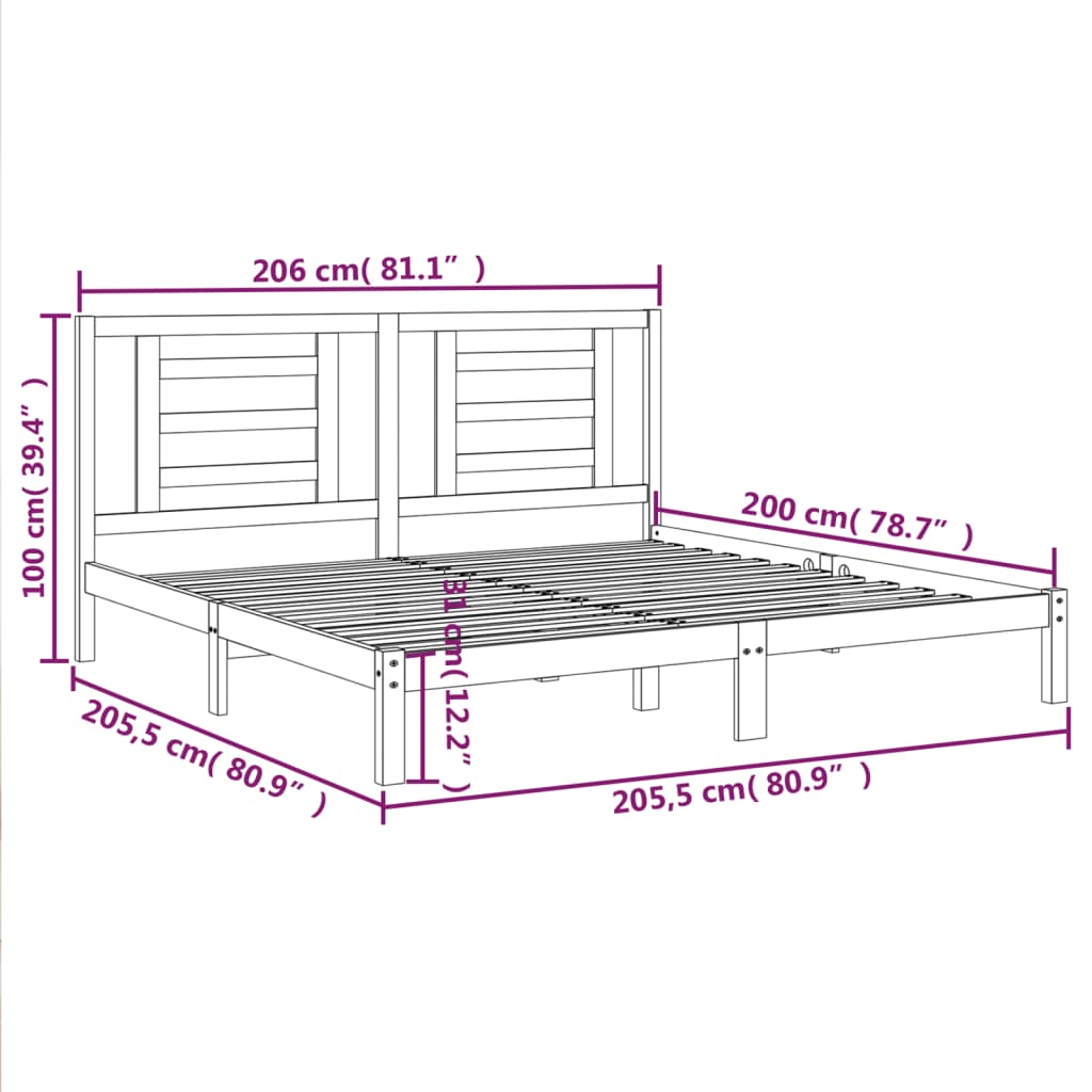 sengeramme uden madras 200x200 cm massivt fyrretræ