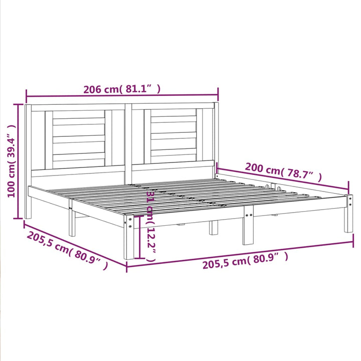 sengeramme uden madras 200x200 cm massivt fyrretræ hvid