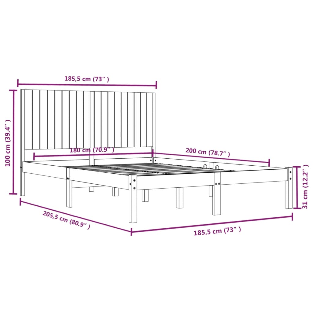 sengeramme 180x200 cm massivt fyrretræ