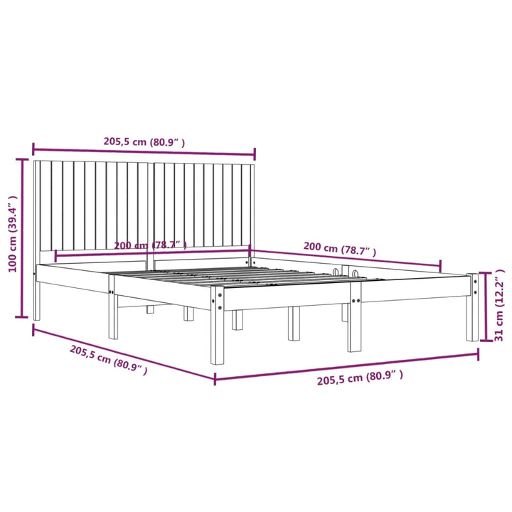 sengeramme uden madras 200x200 cm massivt fyrretræ
