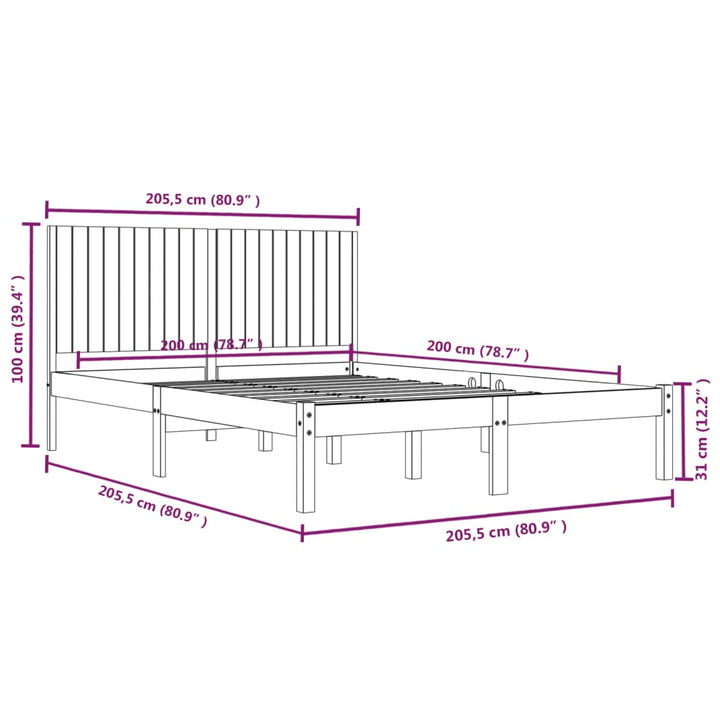 sengeramme uden madras 200x200 cm massivt fyrretræ hvid