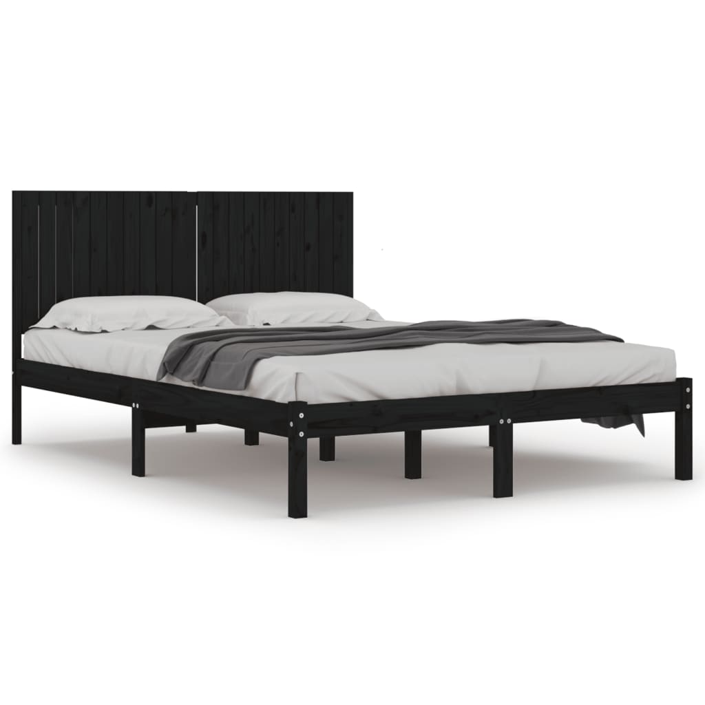 sengeramme 200x200 cm massivt fyrretræ sort