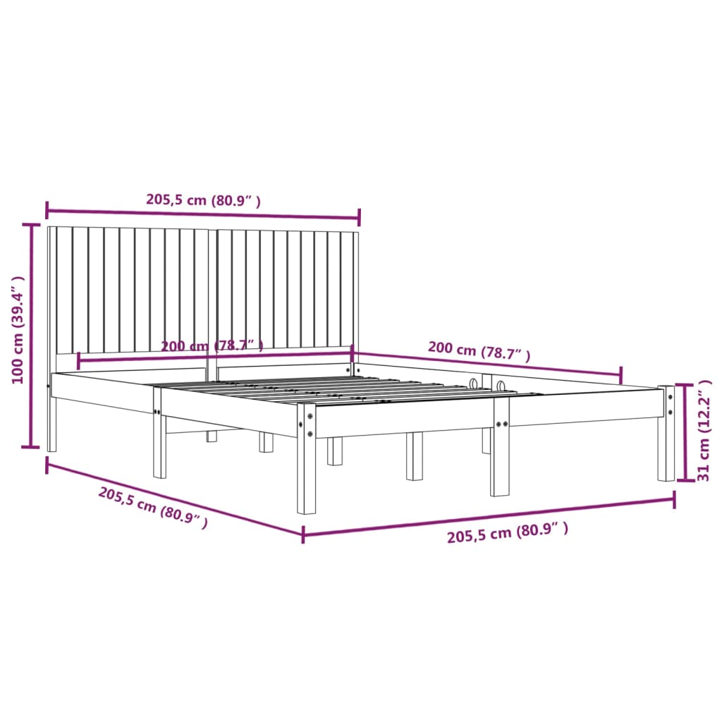 sengeramme 200x200 cm massivt fyrretræ sort