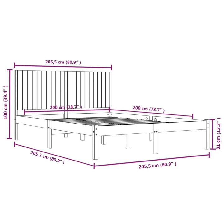 sengeramme 200x200 cm massivt fyrretræ sort