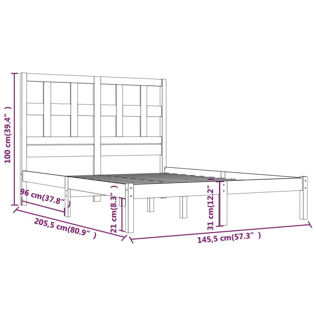 sengeramme uden madras 140x200 cm massivt fyrretræ hvid