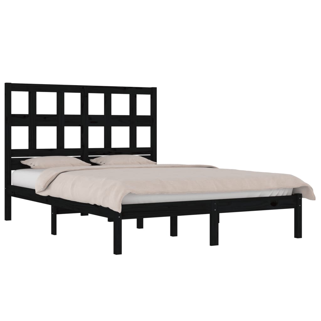 sengeramme 200x200 cm massivt fyrretræ sort
