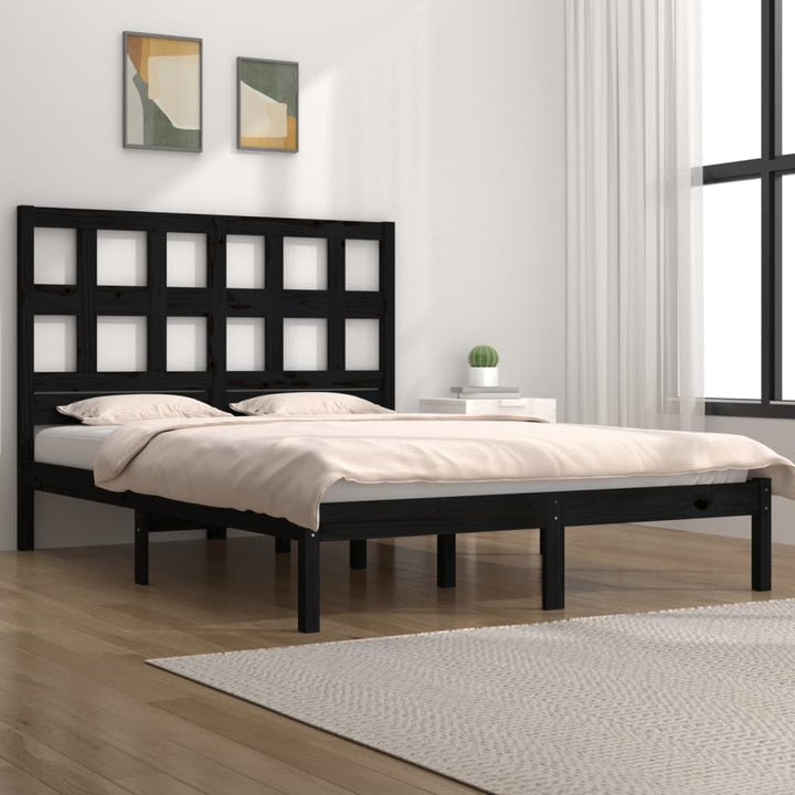 sengeramme 200x200 cm massivt fyrretræ sort