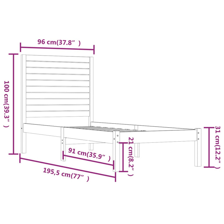 sengeramme 90x190 cm Single massivt træ hvid