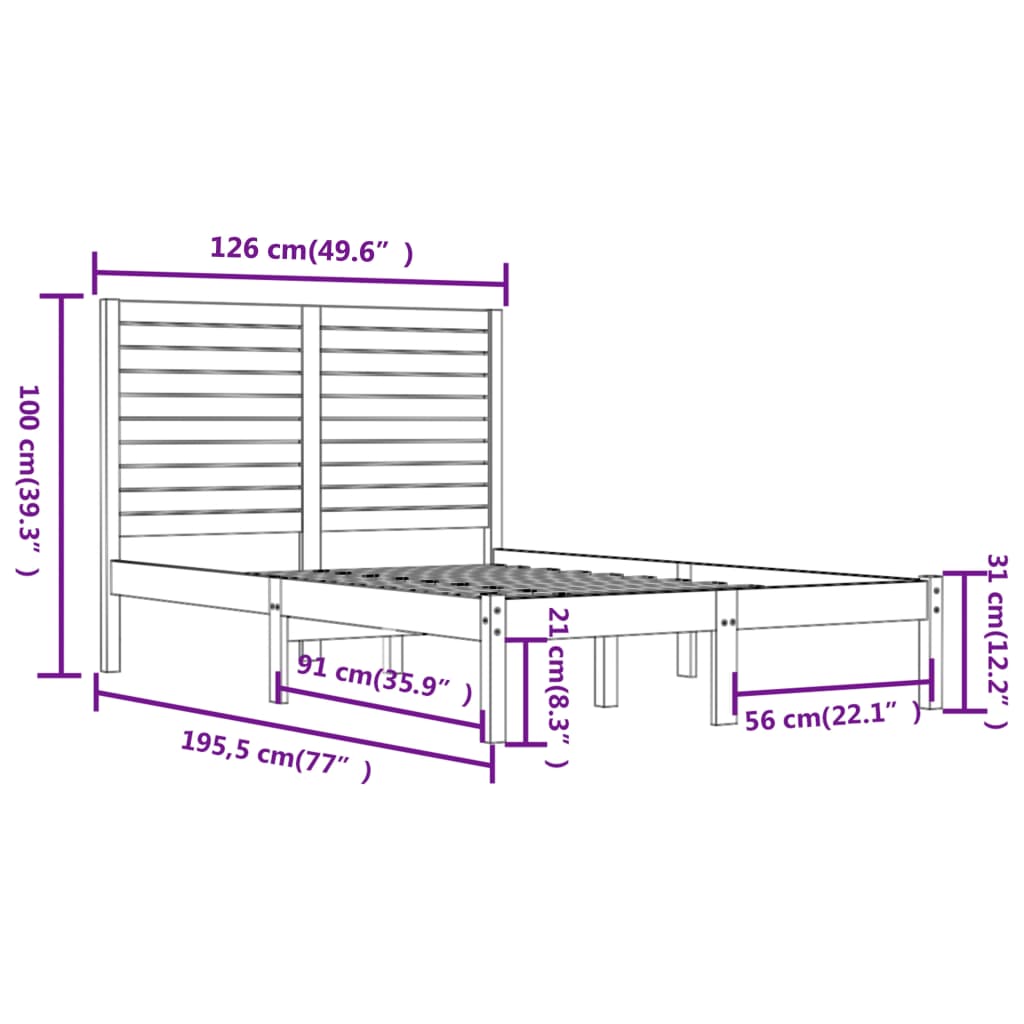 sengeramme 120x190 cm Small Double massivt træ hvid