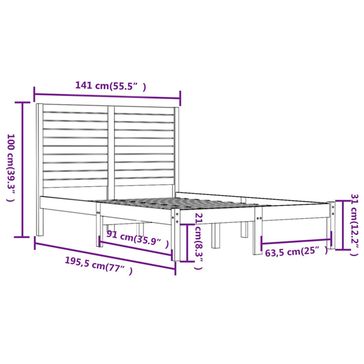 sengeramme 135x190 cm massivt træ
