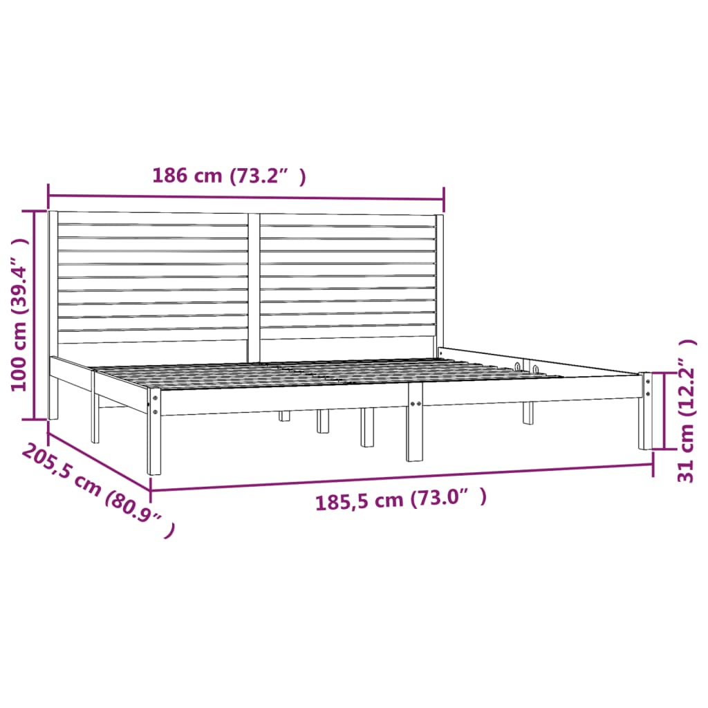 sengestel 180x200 cm Super King massivt fyrretræ hvid