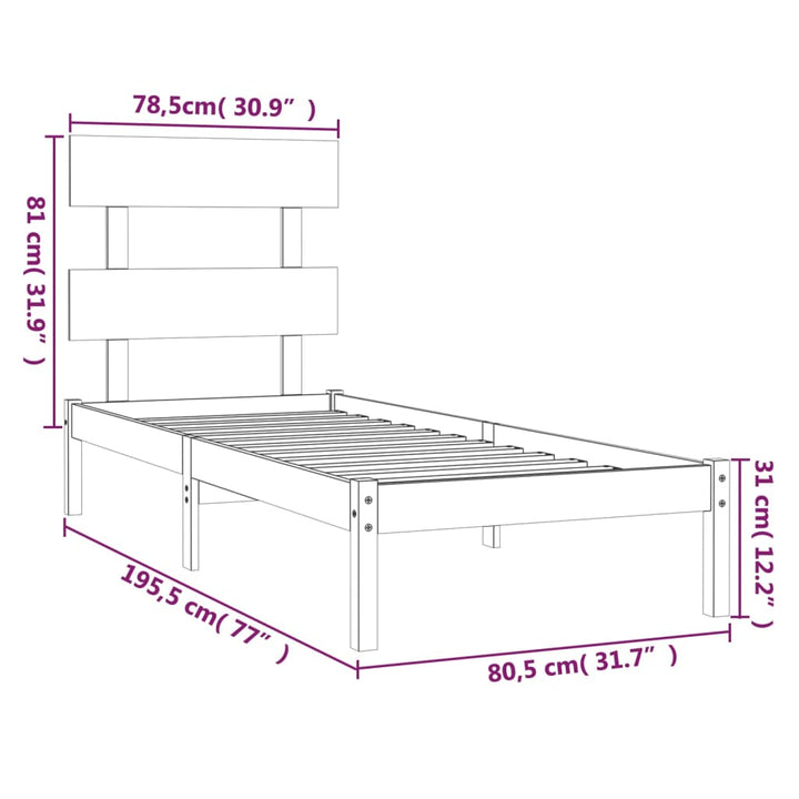 sengeramme 75x190 cm massivt træ