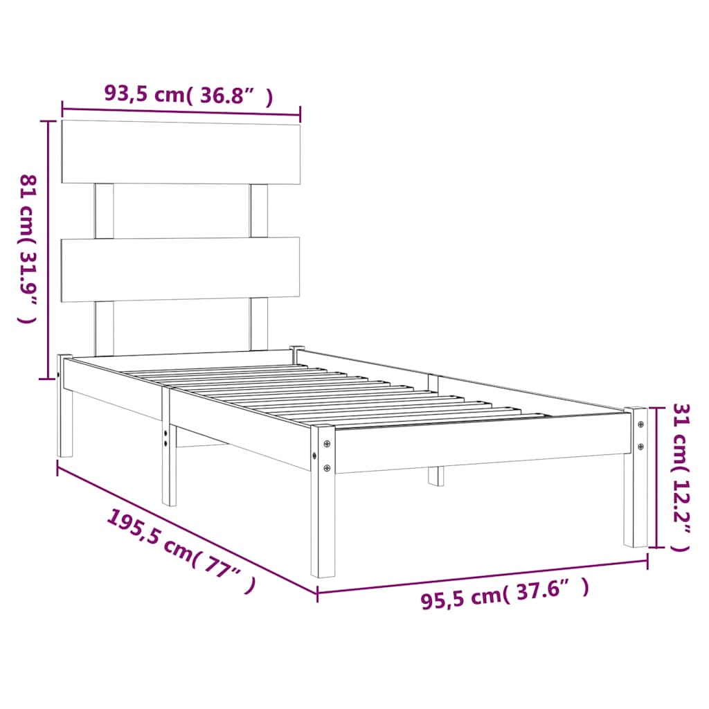sengeramme 90x190 cm Single massivt træ hvid
