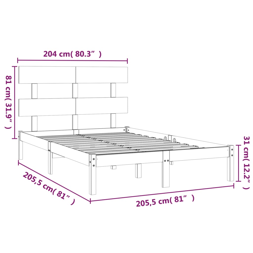 sengeramme 200x200 cm massivt træ grå