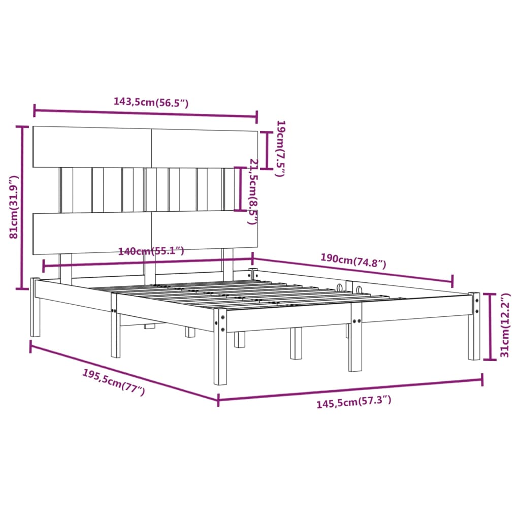 sengeramme 140x190 cm massivt træ sort