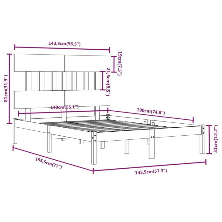 sengeramme 140x190 cm massivt træ sort