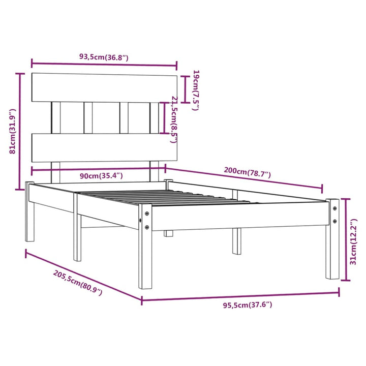 sengeramme 90x200 cm massivt træ