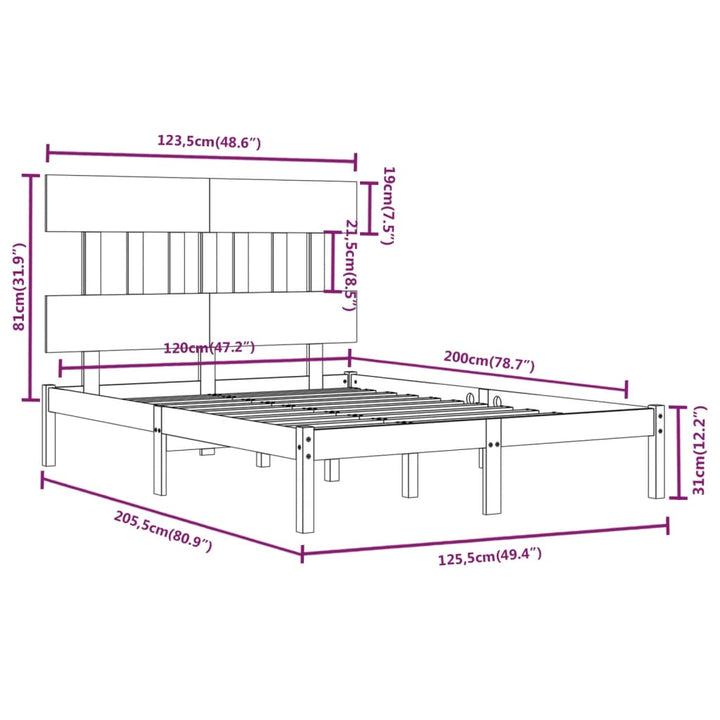 sengeramme 120x200 cm massivt træ hvid