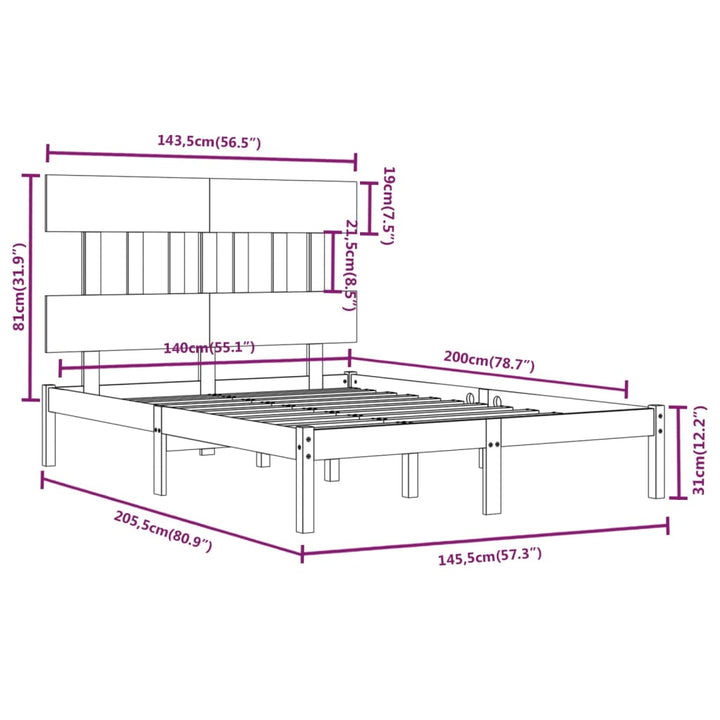 sengeramme 140x200 cm massivt træ hvid