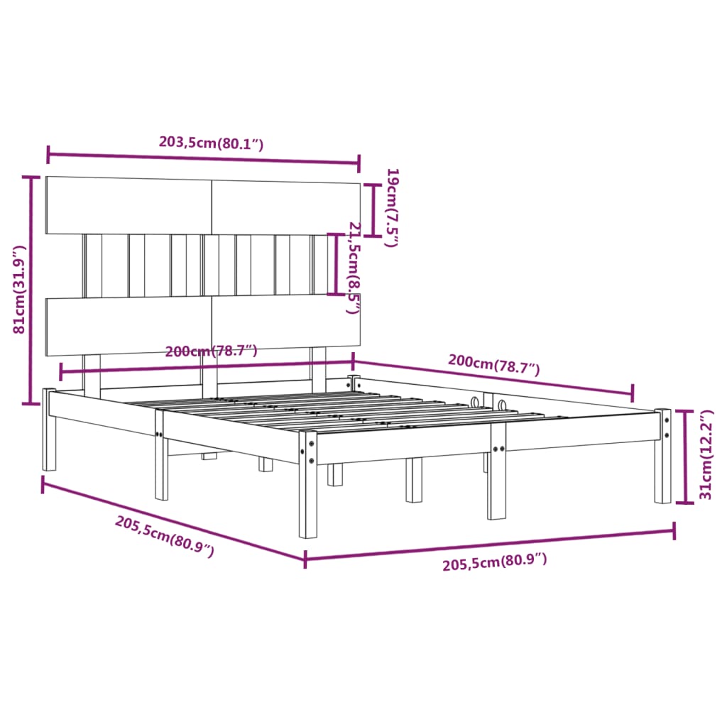 sengeramme 200x200 cm massivt træ sort