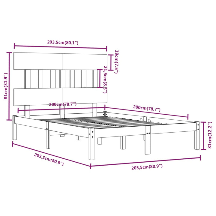 sengeramme 200x200 cm massivt træ sort