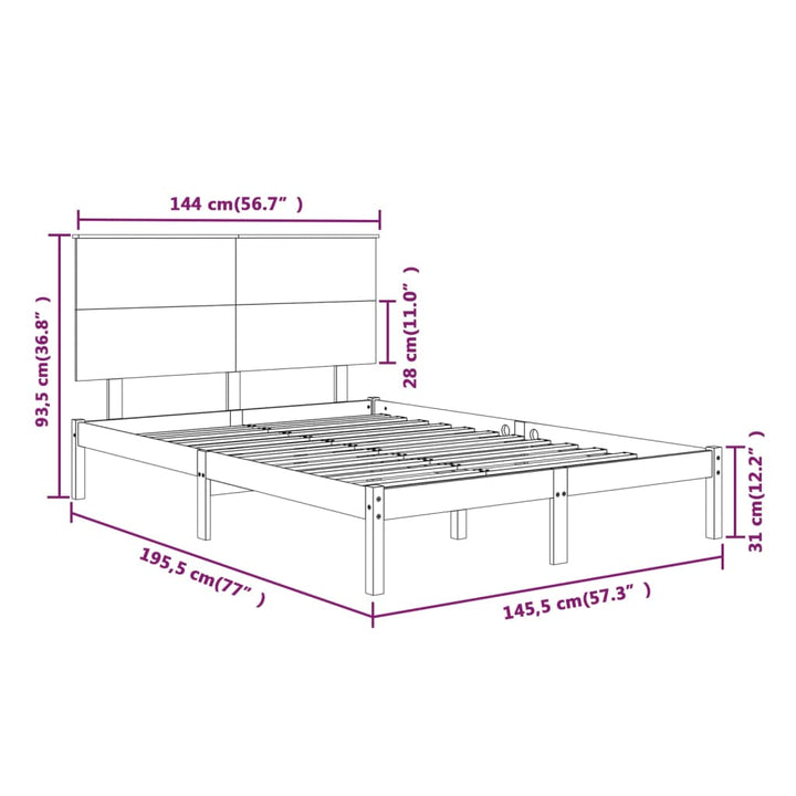 sengeramme uden madras 140x190 cm massivt fyrretræ hvid