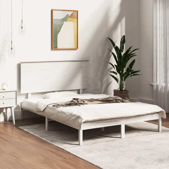 sengeramme uden madras 140x190 cm massivt fyrretræ hvid
