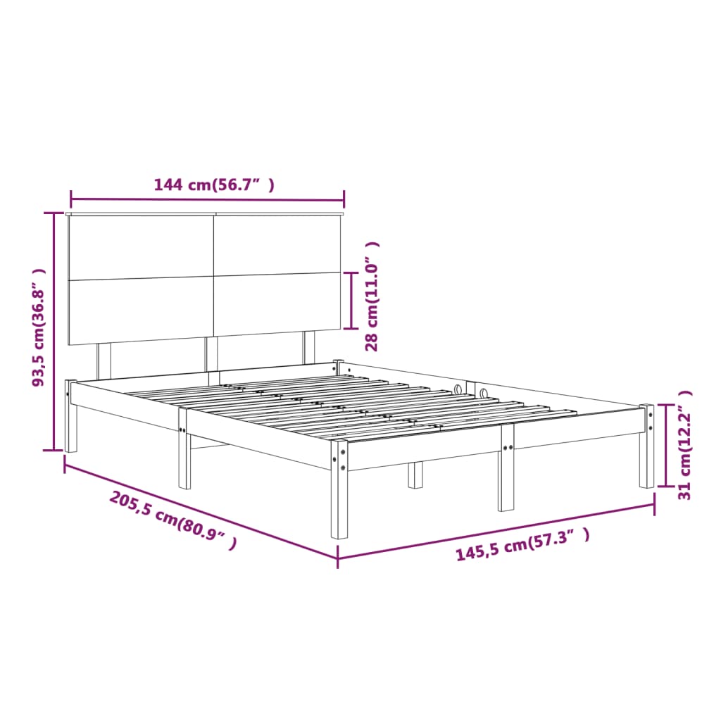 sengeramme uden madras 140x200 cm massivt fyrretræ hvid