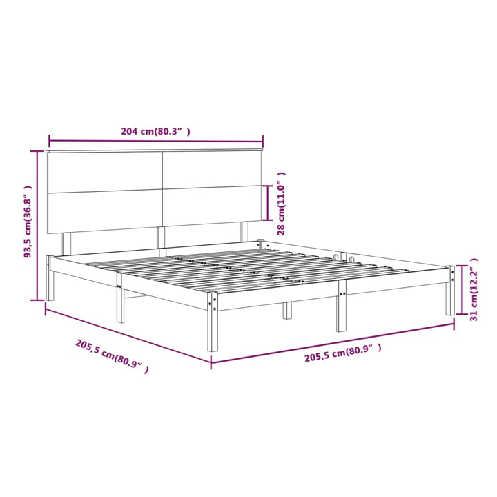 sengeramme 200x200 cm massivt fyrretræ sort