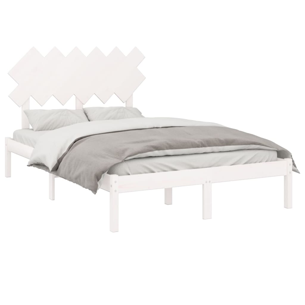 sengeramme 135x190 cm dobbelt massivt træ hvid