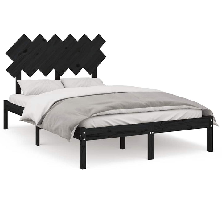 sengeramme 135x190 cm dobbelt massivt træ sort