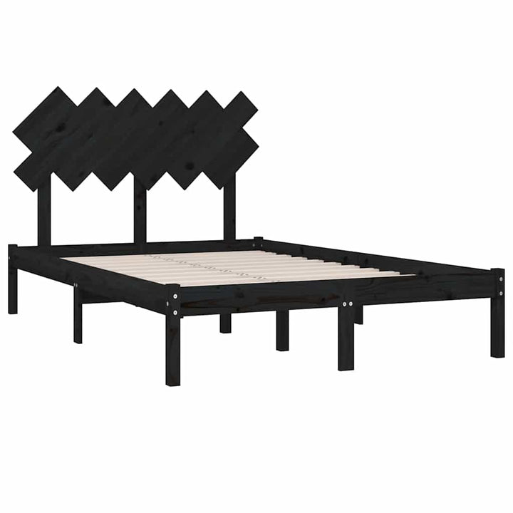 sengeramme 135x190 cm dobbelt massivt træ sort