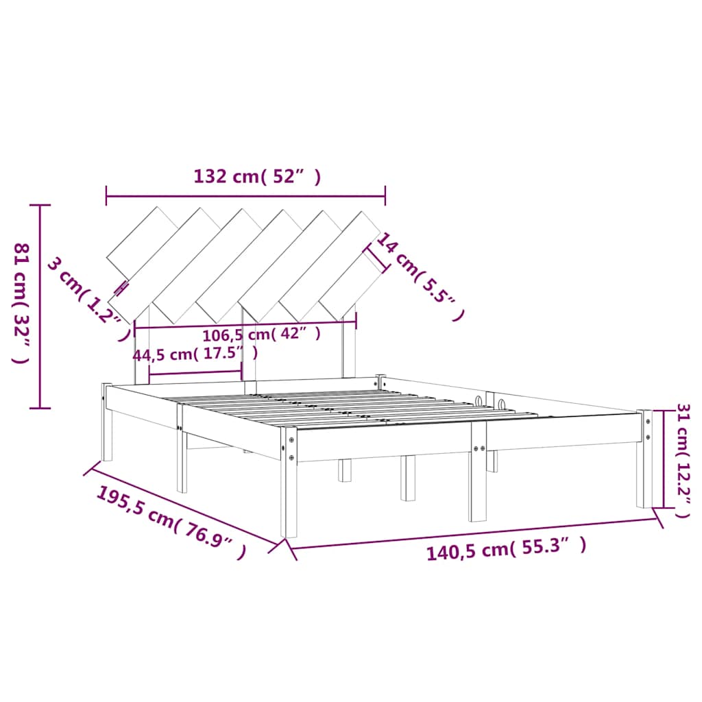 sengeramme 135x190 cm dobbelt massivt træ sort