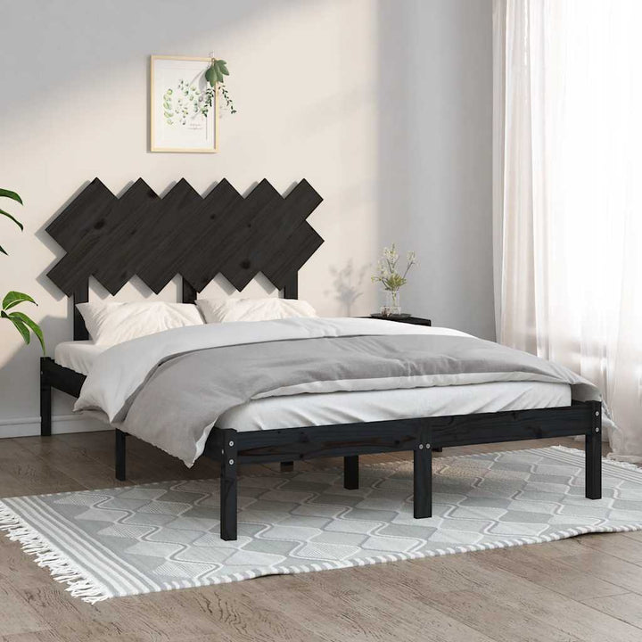sengeramme 135x190 cm dobbelt massivt træ sort