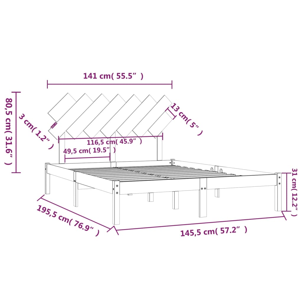 sengeramme 140x190 cm massivt træ sort