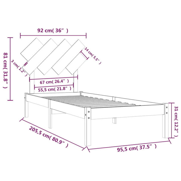sengeramme 90x200 cm massivt træ hvid