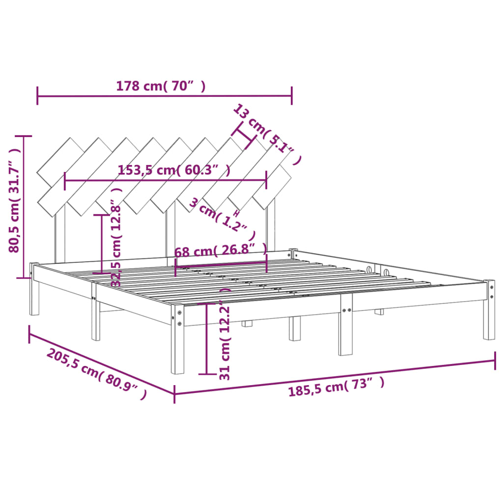 sengeramme 180x200 cm Super King massivt træ hvid